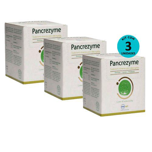 Kit 3 Pancrezyme Suplemento P/ Cães E Gatos 2,8G C/ 30 Sachê Inovet