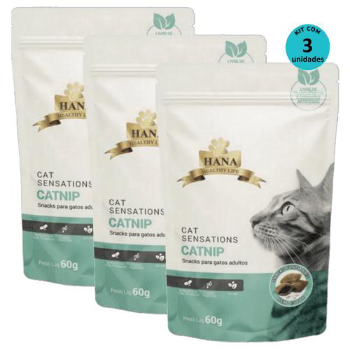 Kit 3 Snacks Hana Healthy Life Cat Sensations P/ Gatos Adultos 60G