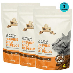 Kit 3 Snacks Hana Healthy Life Hairball Control P/ Gatos Adultos 60G