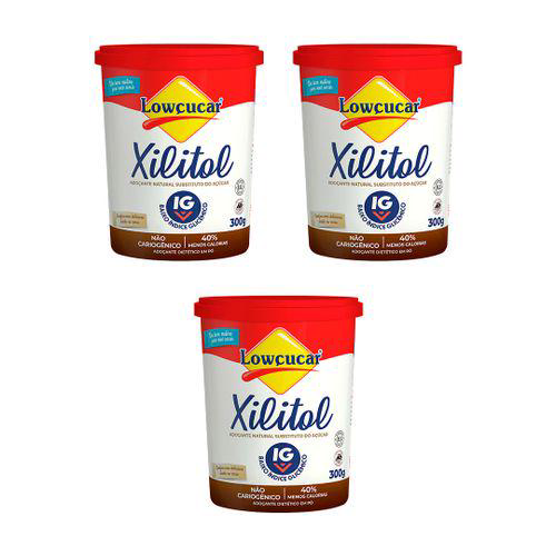 Kit 3 Unid Xilitol Adoçante Natural Em Po Pote 300G Lowçucar