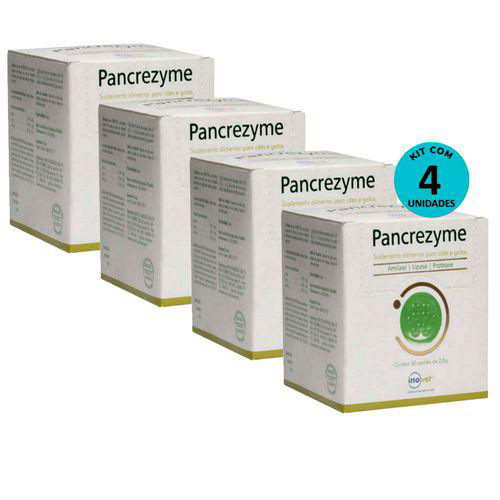 Kit 4 Pancrezyme Suplemento P/ Cães E Gatos 2,8G C/ 30 Sachê Inovet