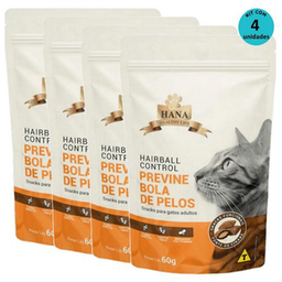 Kit 4 Snacks Hana Healthy Life Hairball Control P/ Gatos Adultos 60G