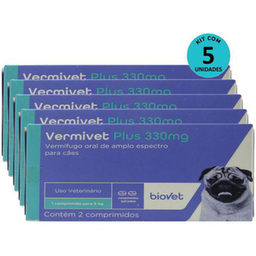 Kit 5 Vermífugo Vermivet Plus 330Mg C/ 2 Comprimidos P/ Cães Biovet