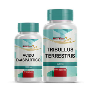 Kit Ácido D-Aspártico 1000 Mg 30 Cápsulas Com Tribullus Terrestris 500 Mg 60 Cápsulas