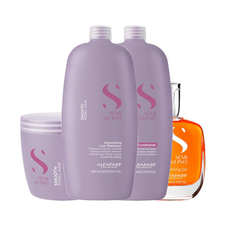 Imagem do produto Kit Alfaparf Semi Di Lino Smooth Smoothing Shampoo E Condicionador E Máscara E Óleo