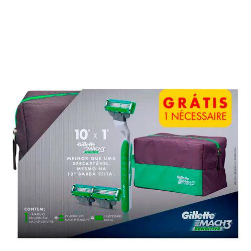 Kit Aparelho Gillette Mach3 Sensitive Grátis Necessaire