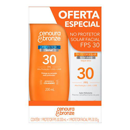 Kit Cenoura E Bronze Protetor Solar Corporal Fps30 200Ml E Protetor Solar Facial Fps 30 50G Panvel Farmácias