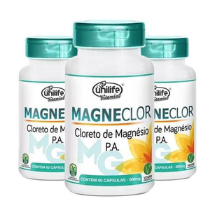 Kit Com 3 Magneclor Cloreto De Magnésio P.a. - 60 Cápsulas De 600 Mg