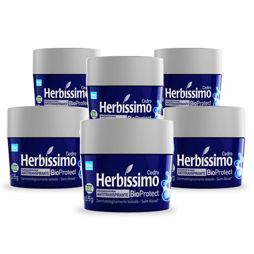 Kit Desodorante Herbíssimo Creme Antitranspirante Bioprotect Cedro 55G Com 6 Unidades