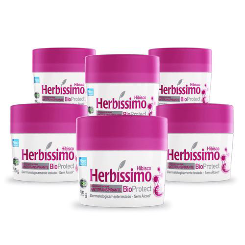 Kit Desodorante Herbíssimo Creme Antitranspirante Bioprotect Hibisco 55G Com 6 Unidades