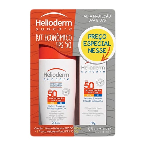 Kit Protetor Solar Corporal Helioderm Suncare FPS50 200Ml + Protetor Solar Facial FPS50 50G