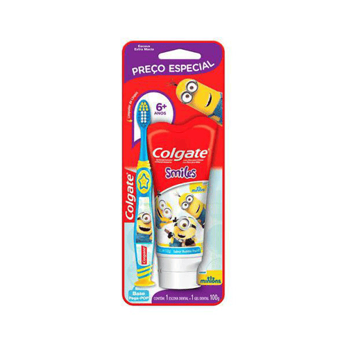 Kit Escova Dental Infantil Colgate Minions Extra Macia 6+ Anos + 1 Gel Dental Personagens Sortidos