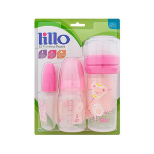 Kit Mamadeiras Lillo Evolution Primeiros Passos Rosa 50Ml + 120Ml + 260Ml