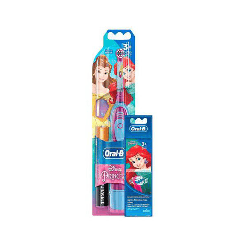 Kit Oralb Disney Princesas Escova Dental Elétrica + 2 Pilhas Aa + Refil Para Escova Elétrica 2 Unidades