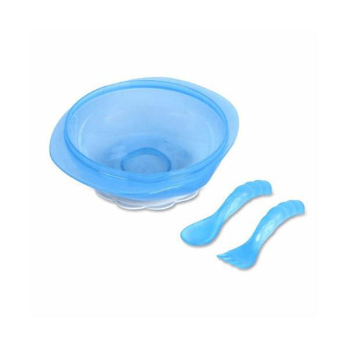 Kit Prato Bowl Babygo Com Ventosa E Talheres Garfo E Colher Azul