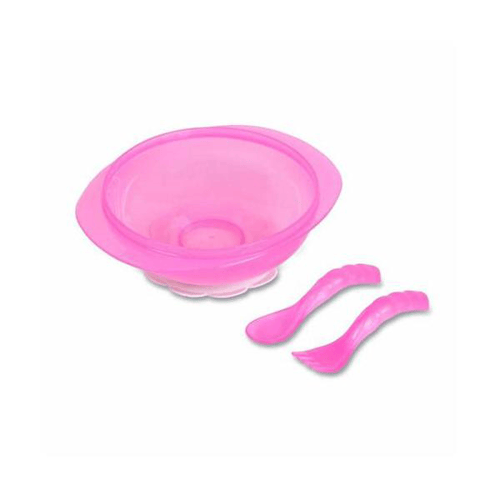 Kit Prato Bowl Babygo Com Ventosa E Talheres Garfo E Colher Rosa