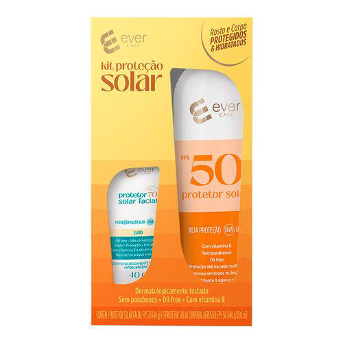 Kit Protetor Solar Facial Ever Care Fps70 40G + Protetor Solar Aerossol Fps50 200Ml