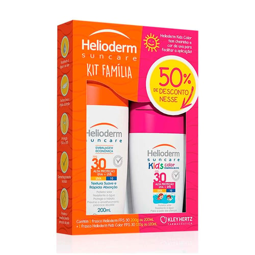 Kit Protetor Solar Família Helioderm Suncare Corporal Adulto Fps 30 200Ml + Kids Color Fps 30 120Ml