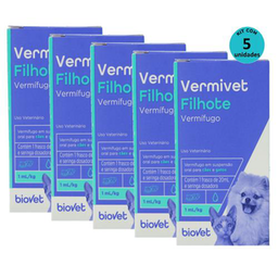 Kit Vermífugo Vermivet Filhotes Biovet 20Ml C/ 5 Unidades