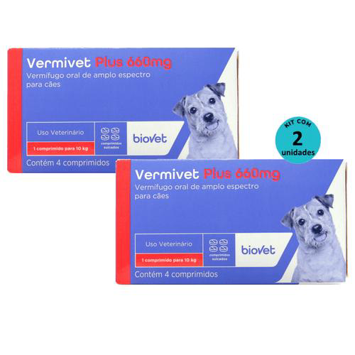 Kit Vermífugo Vermivet Plus Biovet 660Mg C/ 4 Comprimidos C/ 2 Unidades