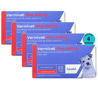 Kit Vermífugo Vermivet Plus Biovet 660Mg C/ 4 Comprimidos C/ 4 Unidades