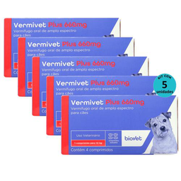 Kit Vermífugo Vermivet Plus Biovet 660Mg C/ 4 Comprimidos C/ 5 Unidades