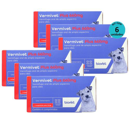 Kit Vermífugo Vermivet Plus Biovet 660Mg C/ 4 Comprimidos C/ 6 Unidades