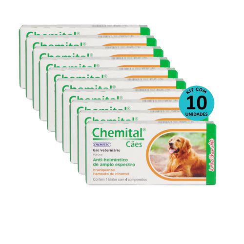 Kit Vermífugos Chemital Cães Chemitec 4 Comp. C/ 10 Caixas