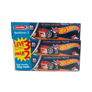 Leve 3 Pague 2 Gel Dental Condor Bambinos Hot Wheels 50G Cada