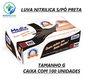 Luva Nitrilica Medix Sem/Pó Preta Tamanho G 100 Unidades