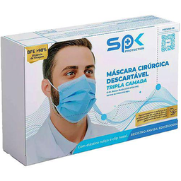 Máscara Cirúrgica Spk Azul Tripla Camada Descartável 50 Unidades Spk Protetion