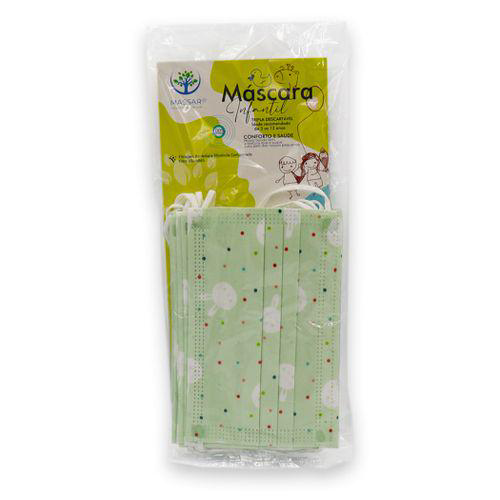 Imagem do produto Máscara Cirúrgica Tripla Descartável Infantil Com 10 Massar Máscara Cirúrgica Tripla Descartável Infantil Coelhinho Verde Com 10 Massar