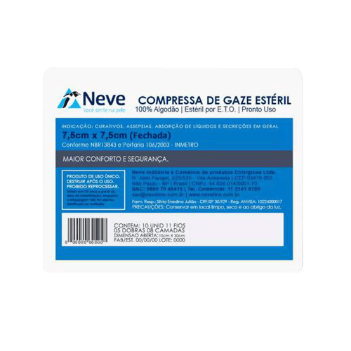 Gaze Viscose 7.5X7.5 C/10 Neve