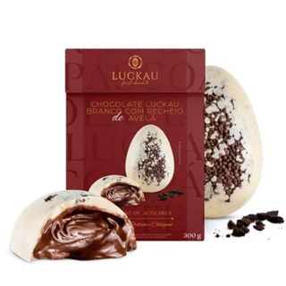 Ovo De Páscoa Chocolate Belga Branco Recheio Creme De Avelã Luckau 300G