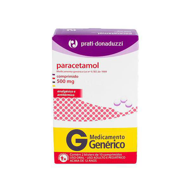 Paracetamol - 500Mg Com 20 Comprimidos Para Uso Adulto E Pediátrico Prati Donaduzzi Genérico