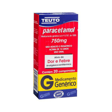 Paracetamol - 750 Mg Com 20 Comprimidos Teuto Genérico