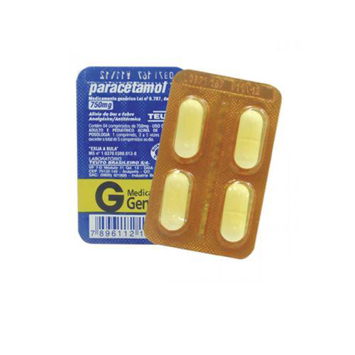 Paracetamol - 750Mg 4 Comprimidos Genérico Av Teuto Genérico