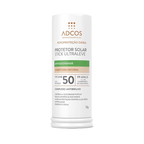 Protetor Solar Facial Adcos Stick Ultraleve Antioleosidade Cobertura Natural 50 FPS 12G