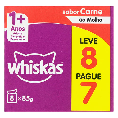 Imagem do produto Ração Para Gatos Adultos Whiskas 1+ Anos Sabor Carne Ao Molho Unidades De 85G Cada