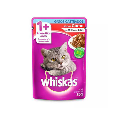 Ração Para Gatos Whiska Para Gatos Castrados Sabor Carne 85G