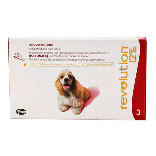 Revolution 12% Para Cães Entre 10 E 20Kg 1,0Ml Caixa Com 3 Pipetas