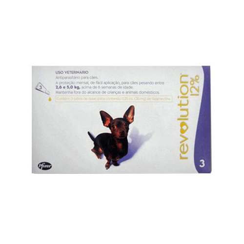 Revolution 12% Para Cães Entre 2,5 A 5Kg 0,25Ml Caixa Com 3 Pipetas