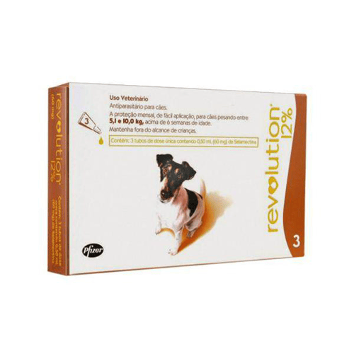 Revolution 12% Para Cães Entre 5 E 10Kg 0,5Ml Caixa Com 3 Pipetas