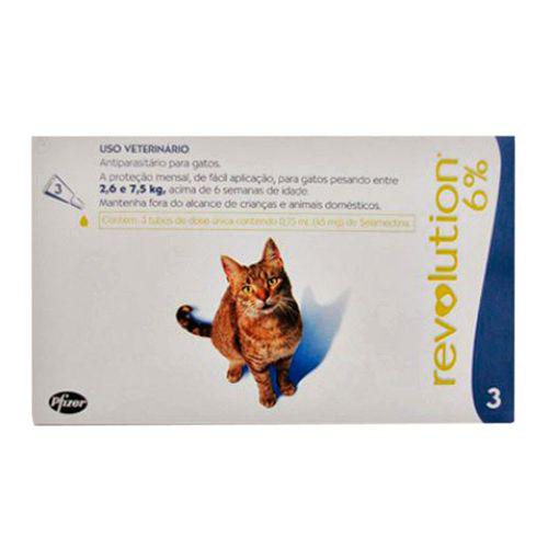 Revolution 6% Para Gatos Entre 2,6 E 7,5Kg 0,75Ml Caixa Com 3 Pipetas