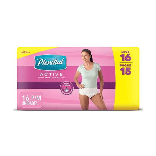 Imagem do produto Roupa Íntima Descartável Plenitud Active Mulher Tamanho P/M Com 16 Unidades