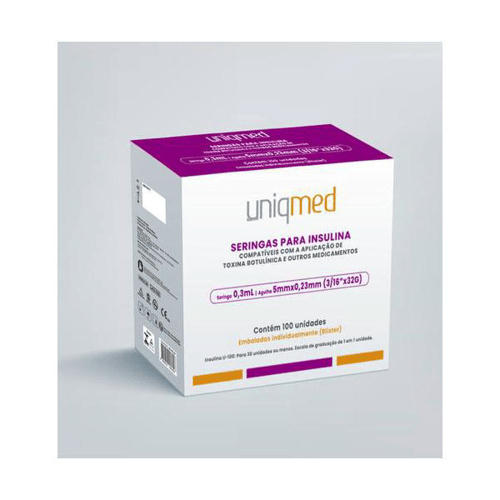 Seringas Botox Toxina Botulínica E Insulina 0,3Ml Agulha 5X0,23Mm 32G 100Un Uniqmed Uniqcare