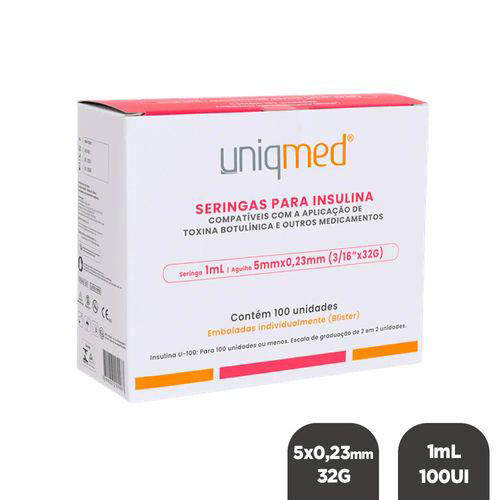 Seringas Com Agulha 32G Para Insulina Botox 1,0Ml 5X0,23 Blister Individual Pack Umifis027 Uniqmed