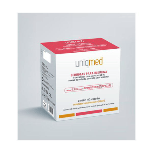 Seringas Para Insulina Com Agulha Uniqmed 32G 0,5Ml 5X0,23Mm 100 Unidades