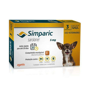 Simparic Antipulgas Para Cães De 1,3 A 2,6Kg 5Mg 3 Comprimidos Simparic Antipulgas Para Cães De 1,3 A 2,6Kg 5Mg 3 Comprimidos