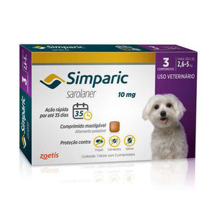 Simparic Antipulgas Para Cães De 2,6 A 5Kg 10Mg 3 Comprimidos